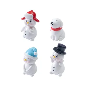 Set of four cute Christmas snowman and puppy resin figurines for DIY micro-landscape decor