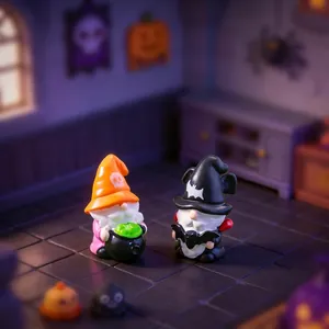 Halloween witch and skull gnome figurines for DIY craft decorations and desk display.