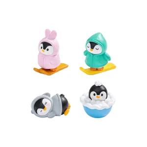 Set de figuritas de pingüinos esquiadores en miniatura para micropaisajes y decoración