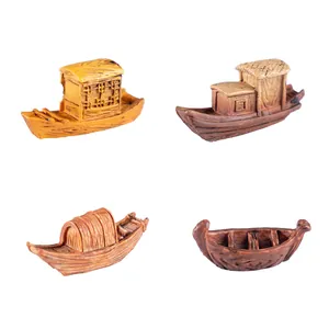 Set of 4 miniature resin boats for aquarium landscaping and micro-landscape decor