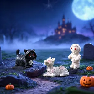 Halloween micro-landscape miniature figurines set with mummy and skeleton animals