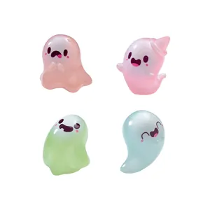 Set of 4 cute luminous mini ghost figurines in pastel colors for DIY garden decoration