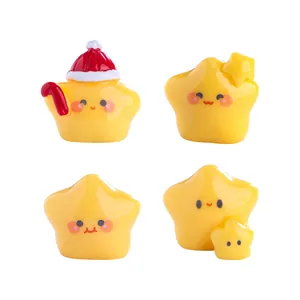 Conjunto de lindas miniaturas de resina de estrellas amarillas para Navidad DIY