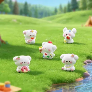 Miniature Resin Dog Figurine Cute Donut Painter Puppy Statue Micro Landscape Gardening Accessory DIY Craft Desktop Ornament White Animal Toy Gift