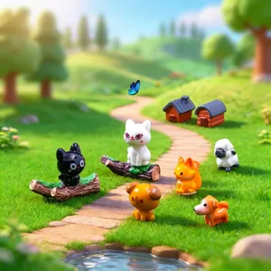 Figurines d'Animaux Miniatures en Résine Mignonnes Pour Micro Paysage DIY Jardinage Décoration Accessoires Chat Renard Chien Mouton Ornements Maison