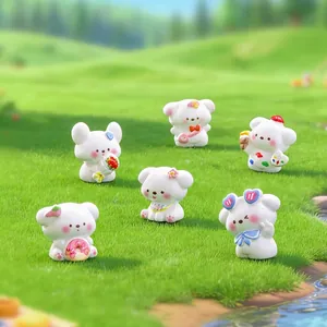 Adorable set of six miniature white puppy figurines for micro landscape DIY garden decor