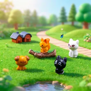 Figurines miniatures de chat, renard et chien pour décoration de micro-paysage DIY.