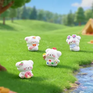 Set of four cute white resin puppy figurines for micro-landscape and garden decor