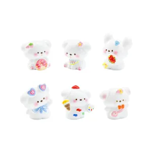Set of six cute white resin dog figurines for micro landscape and DIY craft decoration