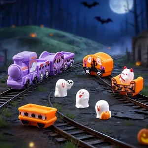 Figuras en Miniatura de Halloween Tren de Dibujos Animados Fantasma Calabaza Resina Ornamento para DIY Micro Paisaje Decoración de Escritorio Accesorios