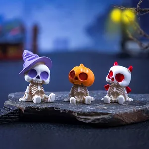 Set di 3 miniature scheletro di Halloween con cappelli da zucca e diavolo per decorazioni DIY