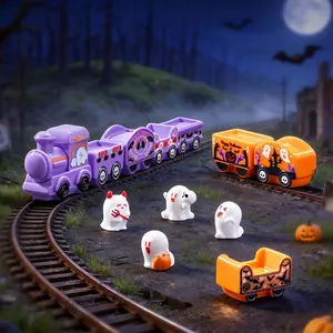 Mini set de tren de dibujos animados y figuras de fantasmas para micro paisajes DIY
