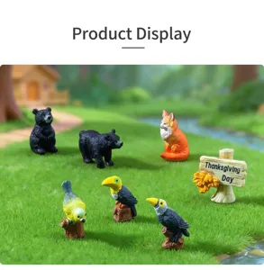 Set de figuritas en miniatura de loros y osos negros para decoración de jardín DIY