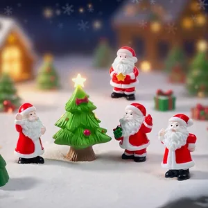 Realistic miniature Santa Claus figurines and Christmas tree for DIY snow scene decor
