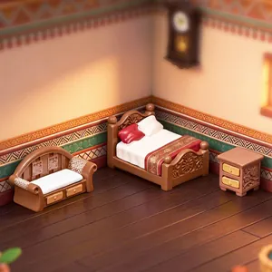 Miniatur-Puppenhaus-Möbelset im südostasiatischen Stil mit Bett, Sofa und Schrank-Deko