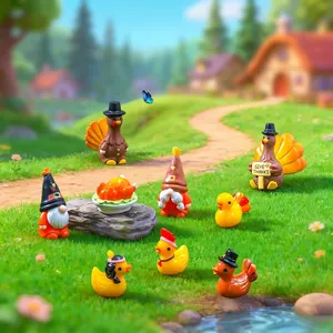 Ensemble de figurines miniatures de dinde et de gnome pour décor de paysage de Thanksgiving