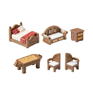 Puppenhaus-Miniaturmöbel-Set im südostasiatischen Stil mit Bett, Sofa und Stühlen