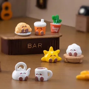 Cute Cartoon Resin Miniature Figurines For Micro Landscape DIY Dollhouse Accessories Milk Tea Sun Croissant Teapot Cloud Small Ornaments Desk Decor Gift