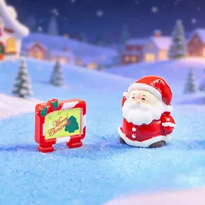 Cute Christmas miniature Santa Claus figurine and sign for DIY winter snow scene decor