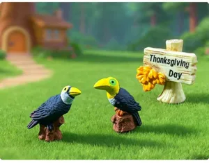 Figuras de loros en miniatura realistas para decoración de jardín con cartel festivo