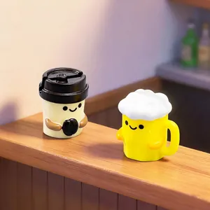 Miniature Resin Coffee Cup Beer Mug Figurines Card Holder Cartoon Micro Landscape DIY Dollhouse Desktop Decor Ornaments