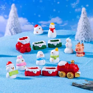 Miniature Christmas figurines set with snowman reindeer and train for DIY micro landscape