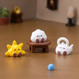 Set of cute miniature resin figurines including star, cloud, and teapot for DIY dollhouse