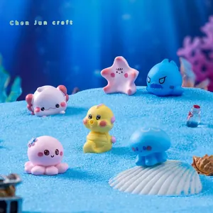 Figurine Animaux Marins En Résine Miniature Pour Décoration DIY Micro Paysage Mignon Dessin Animé Axolotl Requin Hippocampe Ornements