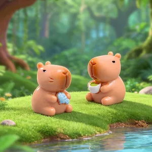 Two cute miniature resin capybara figurines for micro landscape and DIY garden decor