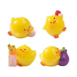 Set of 4 cute miniature yellow chick figurines for micro landscape DIY garden decor