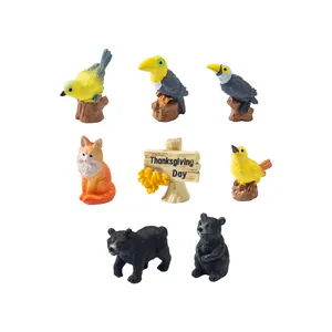 Miniature realistic animal figurines set with parrot bear fox for garden decor
