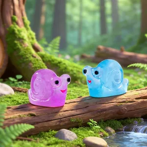 Pair of glowing cute snail figurines for micro landscape fairy garden DIY decor