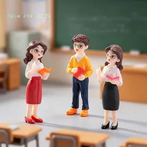 Miniature teacher figurines set for micro landscape and dollhouse DIY desk decoration