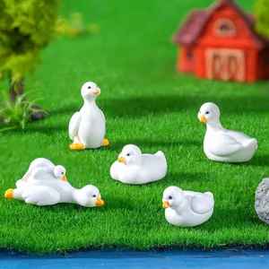 Set of 5 chubby white duck figurines for miniature garden and micro-landscape decor