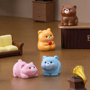Set de 4 lindas figuras de osos miniatura de resina para casa de muñecas y decoración de mesa