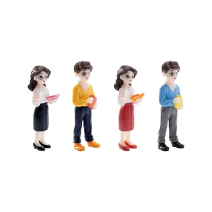 Set of 4 miniature teacher figurines holding books for dollhouse DIY micro landscape