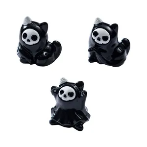 Three cute Halloween ghost cat resin figurines for micro landscape DIY desktop decoration.