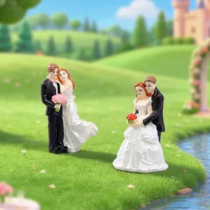 Figurines de couple de mariage miniatures avec roses pour décor de maison