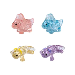 Lot de 4 figurines mignonnes en résine scintillante dinosaure et axolotl pour jardinage DIY