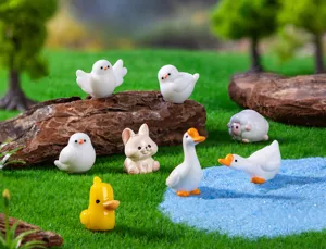Detailed view of miniature resin animal figurines for micro-landscape gardening decoration