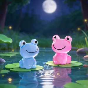 Cute luminous smiling frog figurines for garden pond DIY micro landscape decorations