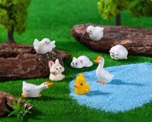 Detailed view of cute miniature animal figurines in a micro landscape setting