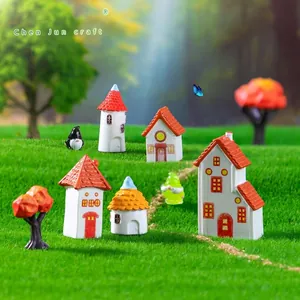 European style retro miniature houses with red tile roofs for micro landscape DIY