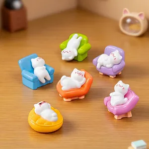 Mini Resin Lazy Cat Figurine In Sofa Micro Landscape Dollhouse Accessory DIY Craft Desktop Decor Small Cat Statue Ornament