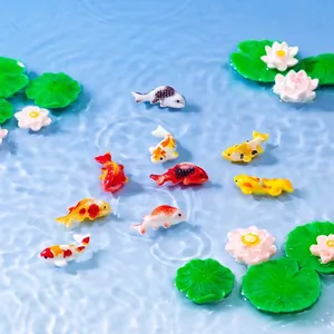 Colorful miniature koi fish and lotus leaf ornaments for pond micro landscape DIY decoration