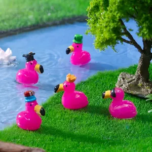 Mini Flamingo Figurine Resin Pink Miniature Statue For DIY Fairy Garden Micro Landscape Terrarium Potted Plants Desk Decor