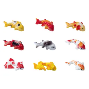 Set of 9 miniature resin koi fish figurines for micro-landscape and aquarium DIY decoration.