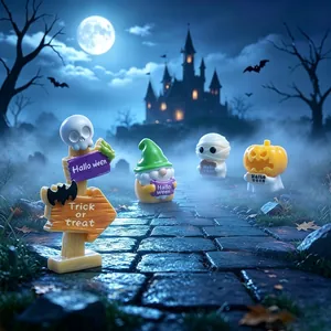 Halloween miniature figurines set with mummy and gnome for DIY desktop decoration
