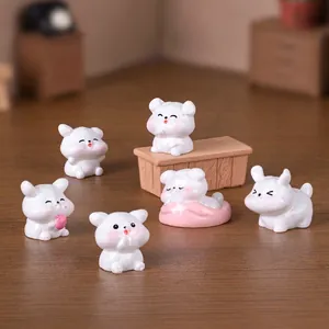 Set of miniature white puppy figurines perfect for dollhouse DIY and desktop decor.