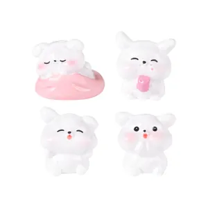 Set of 4 cute white dog miniature figurines for micro landscape and DIY crafts